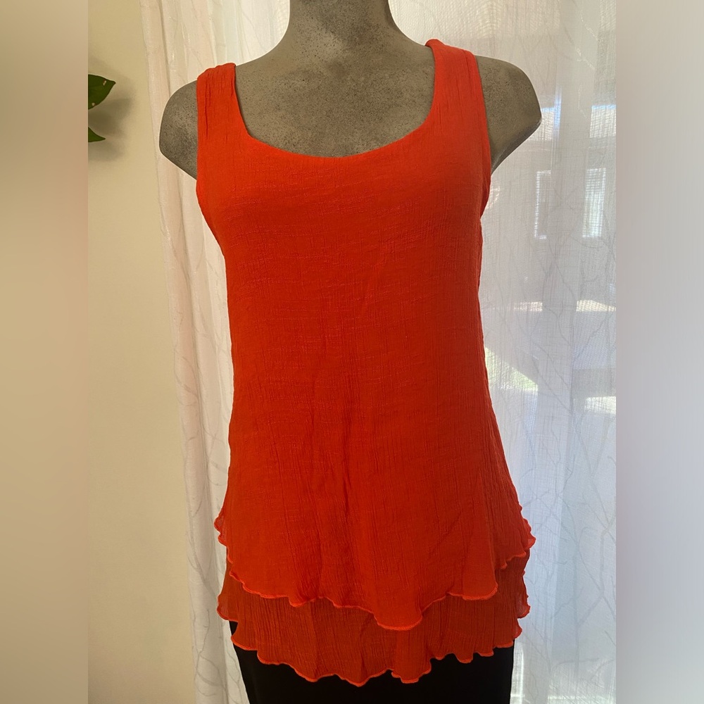 Reitmans Vibrant Orange Tank Top and black above knee skirt